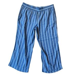 Old Navy High rise Wide leg pants 2X Linen Rayon Blue striped Elastic waist